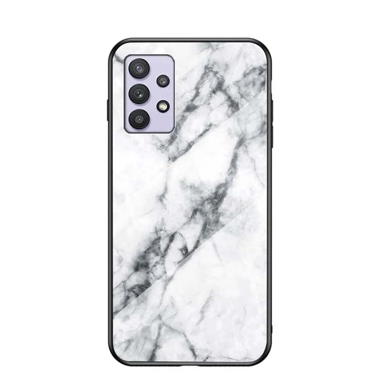 Wear and Scratch Resistant Marbling Pattern Drop-proof Tempered Glass Cell Phone Cover for Samsung Galaxy A32 5G/M32 5G - White Marble