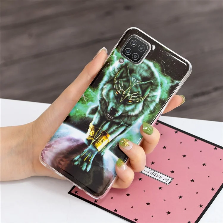 Unique Noctilucent IMD TPU Soft Phone Cover for Samsung Galaxy A12 - A Fierce Wolf