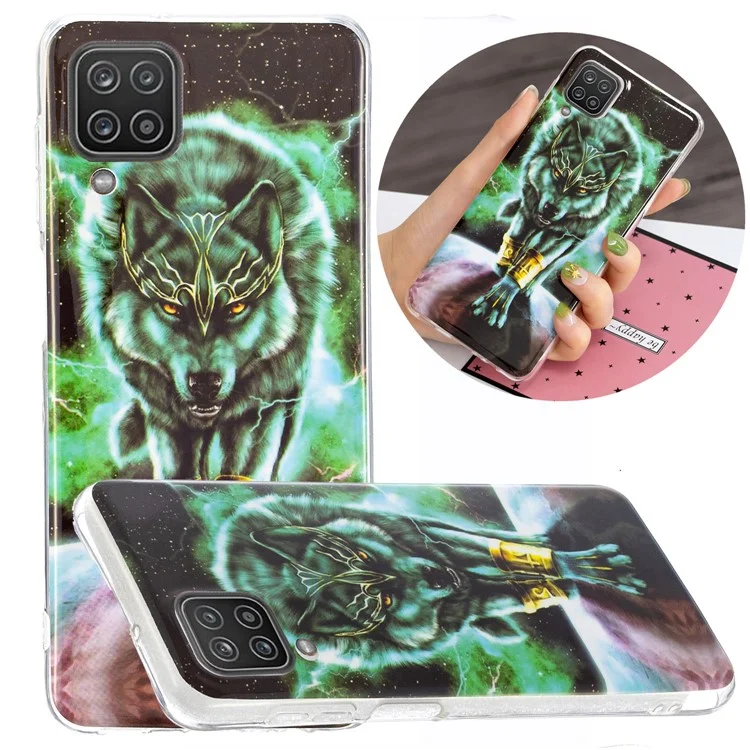 Unique Noctilucent IMD TPU Soft Phone Cover for Samsung Galaxy A12 - A Fierce Wolf