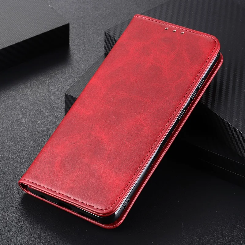 Wallet Stand Split Leather Magnetic Closure Protective Case for Samsung Galaxy A32 4G (EU Version) - Red