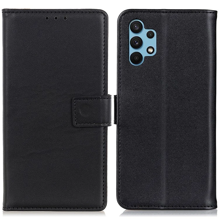 For Samsung Galaxy A32 4G (EU Version) PU Leather Magnetic Flip Case Stand Shockproof Wallet Phone Cover - Black