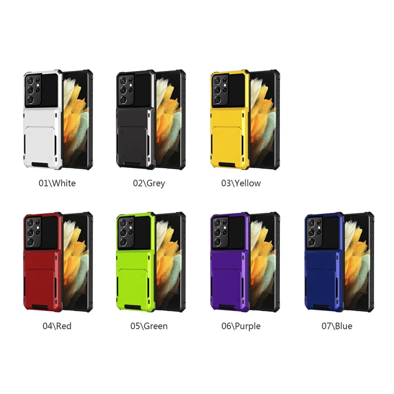 Horaire de Cartes à Bascule Tpu + pc Hybrid Case Pour Samsung Galaxy S21 Ultra 5G - le Noir