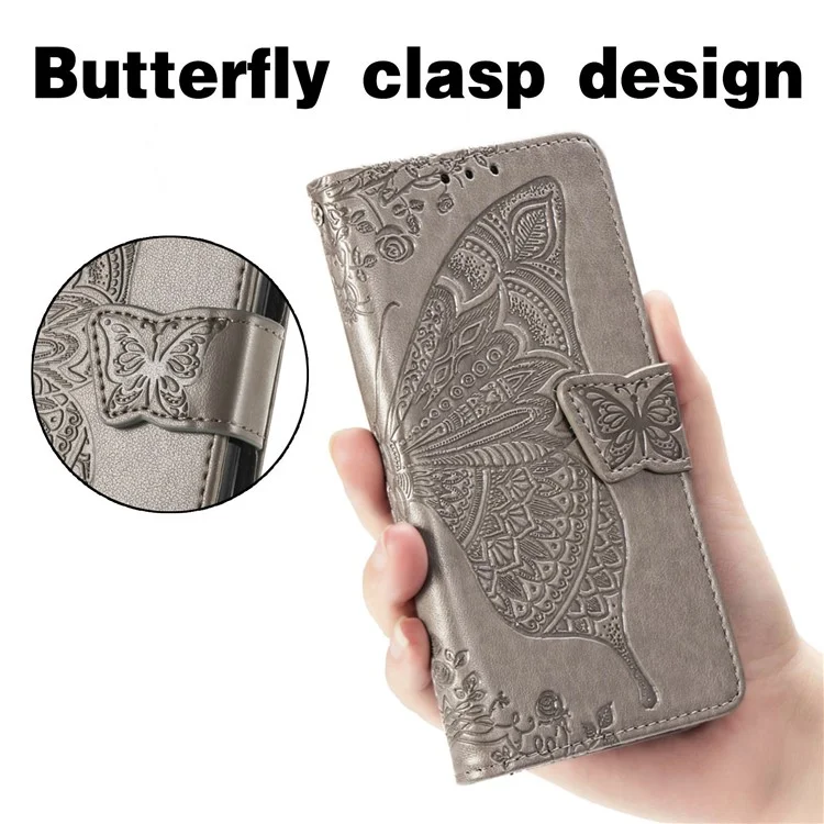 Empreinte Big Butterfly le Cuir Portefeuille Shell Téléphone Pour Samsung Galaxy A32 5G - Gris