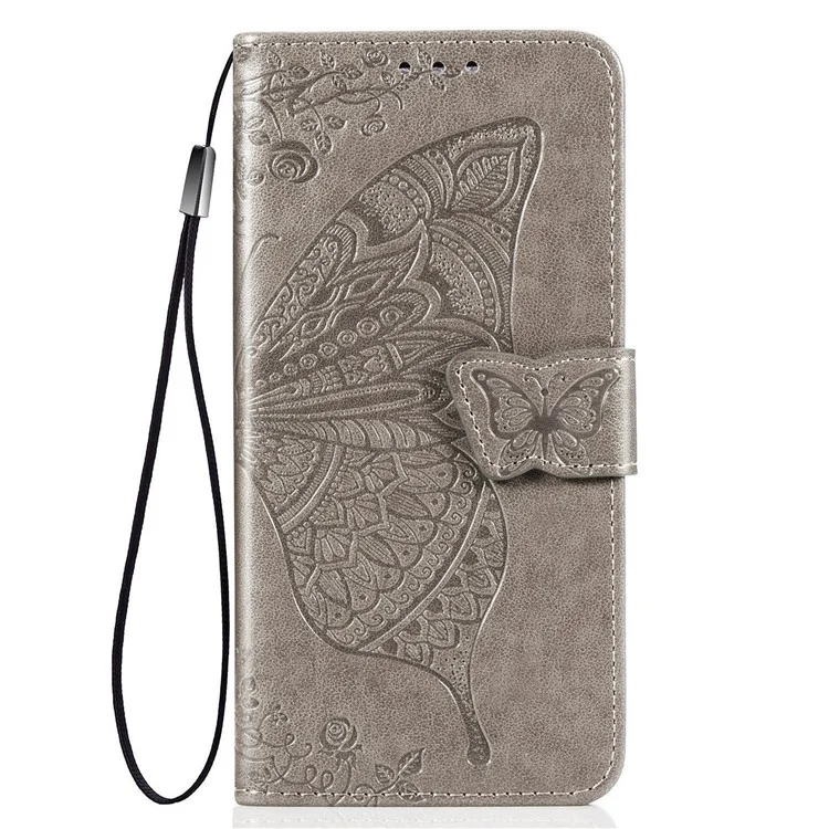Empreinte Big Butterfly le Cuir Portefeuille Shell Téléphone Pour Samsung Galaxy A32 5G - Gris