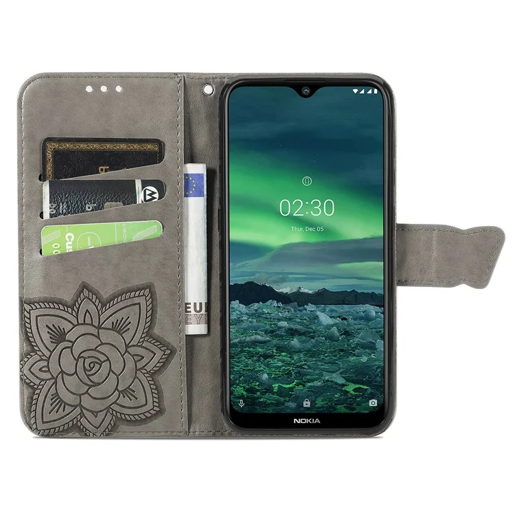 Empreinte Big Butterfly le Cuir Portefeuille Shell Téléphone Pour Samsung Galaxy A32 5G - Gris