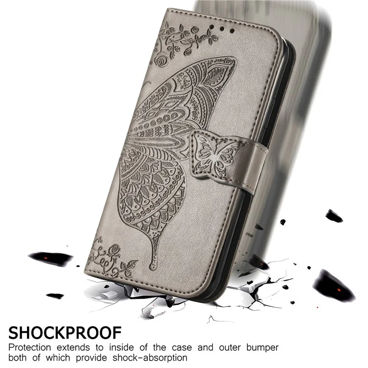 Empreinte Big Butterfly le Cuir Portefeuille Shell Téléphone Pour Samsung Galaxy A32 5G - Gris