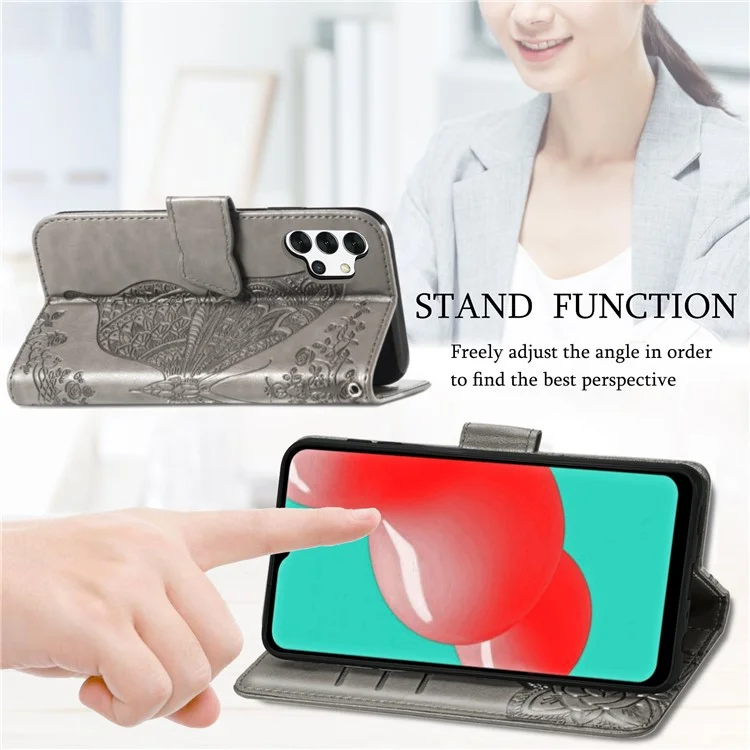 Empreinte Big Butterfly le Cuir Portefeuille Shell Téléphone Pour Samsung Galaxy A32 5G - Gris