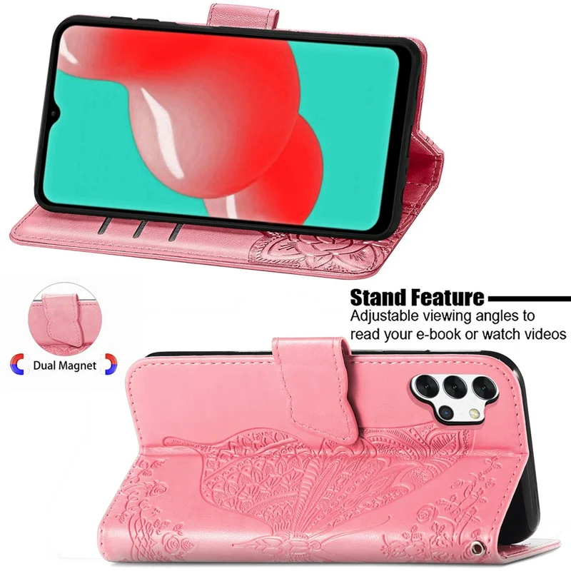 Empreinte Big Butterfly le Cuir de Portefeuille Shell Téléphone Pour Samsung Galaxy A32 5G / M32 5G - Rose
