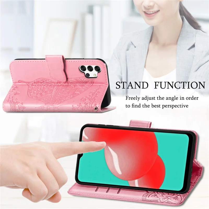 Empreinte Big Butterfly le Cuir de Portefeuille Shell Téléphone Pour Samsung Galaxy A32 5G / M32 5G - Rose