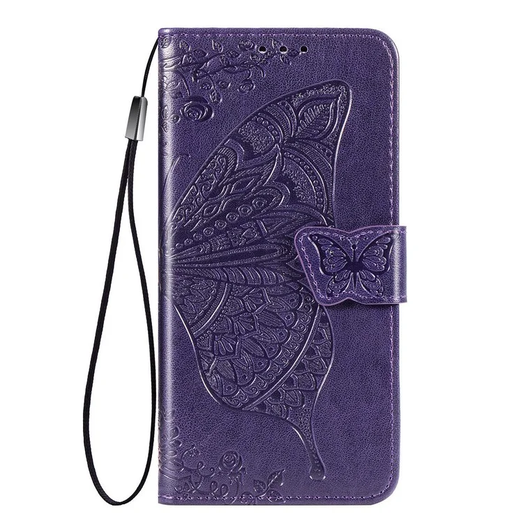Empreinte Big Butterfly le Cuir Portefeuille Shell Téléphone Pour Samsung Galaxy A32 5G - Violet Foncé