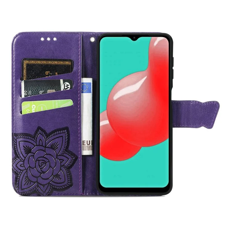 Empreinte Big Butterfly le Cuir Portefeuille Shell Téléphone Pour Samsung Galaxy A32 5G - Violet Foncé
