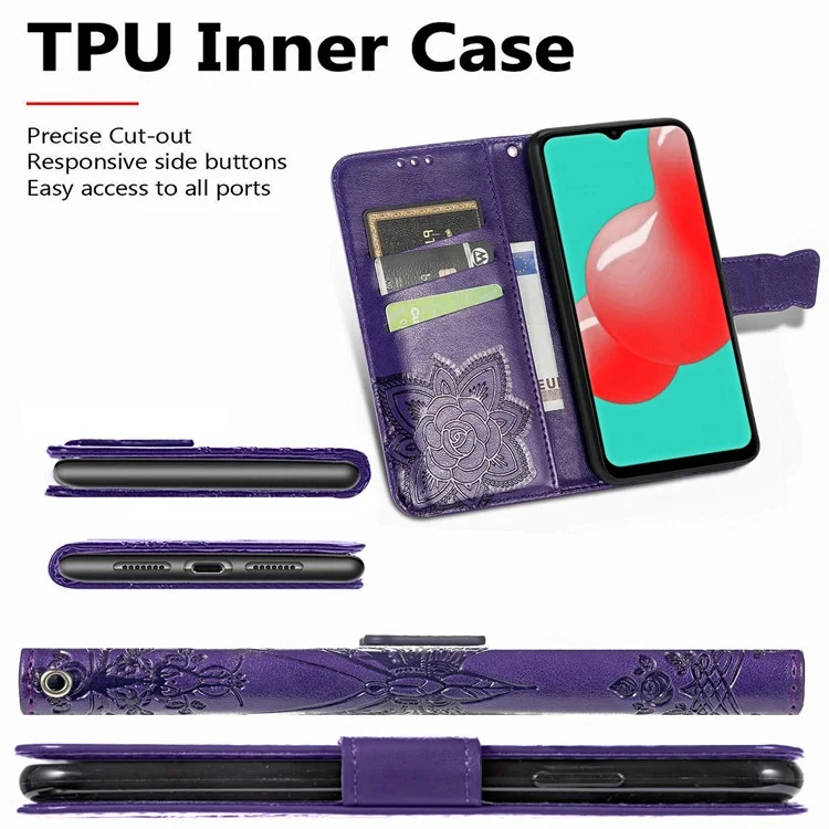 Empreinte Big Butterfly le Cuir Portefeuille Shell Téléphone Pour Samsung Galaxy A32 5G - Violet Foncé