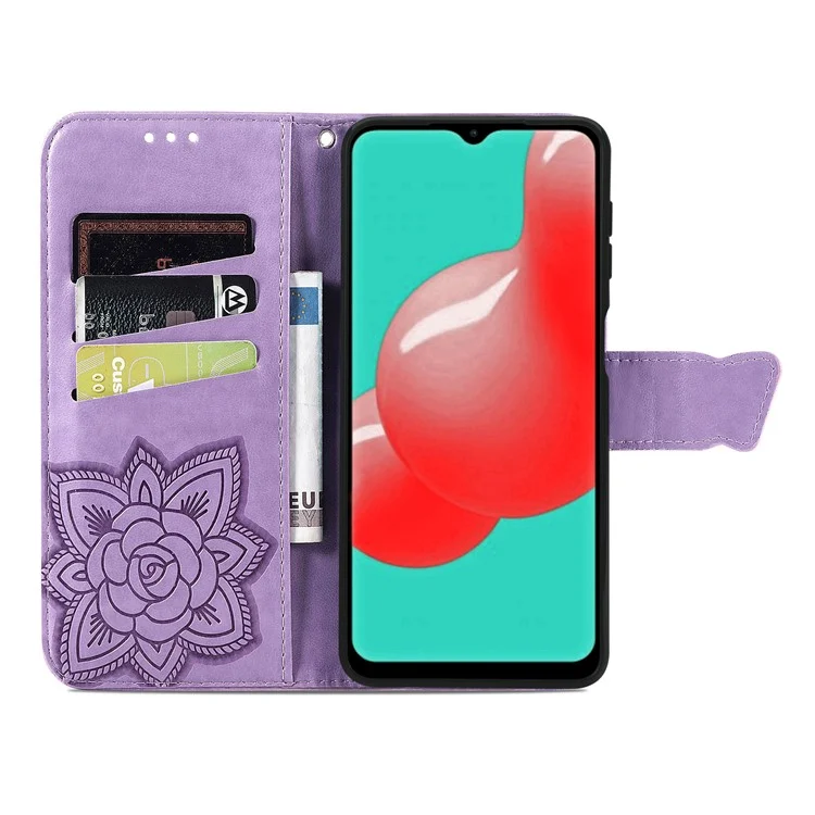 Imprint Big Butterfly Leather Wallet Phone Shell for Samsung Galaxy A32 5G/M32 5G - Light Purple