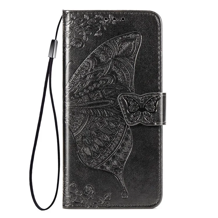 Imprint Big Butterfly Leather Wallet Phone Shell for Samsung Galaxy A52 4G/5G / A52s 5G - Black