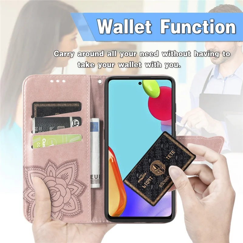 Imprint Big Butterfly Leather Wallet Phone Shell for Samsung Galaxy A52 4G/5G / A52s 5G - Rose Gold