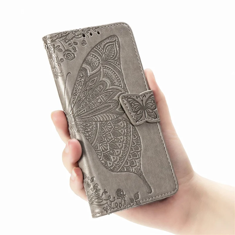 Impressão Grande Capa de Telefone de Couro de Borboleta Para Samsung Galaxy Z Fold2 5g - Cinza