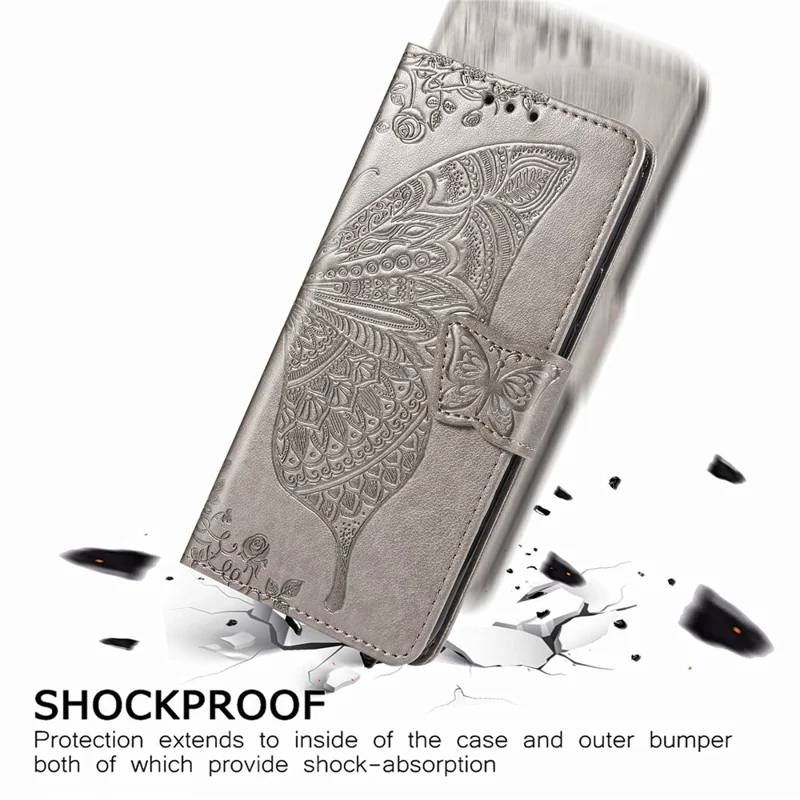 Impressão Grande Capa de Telefone de Couro de Borboleta Para Samsung Galaxy Z Fold2 5g - Cinza