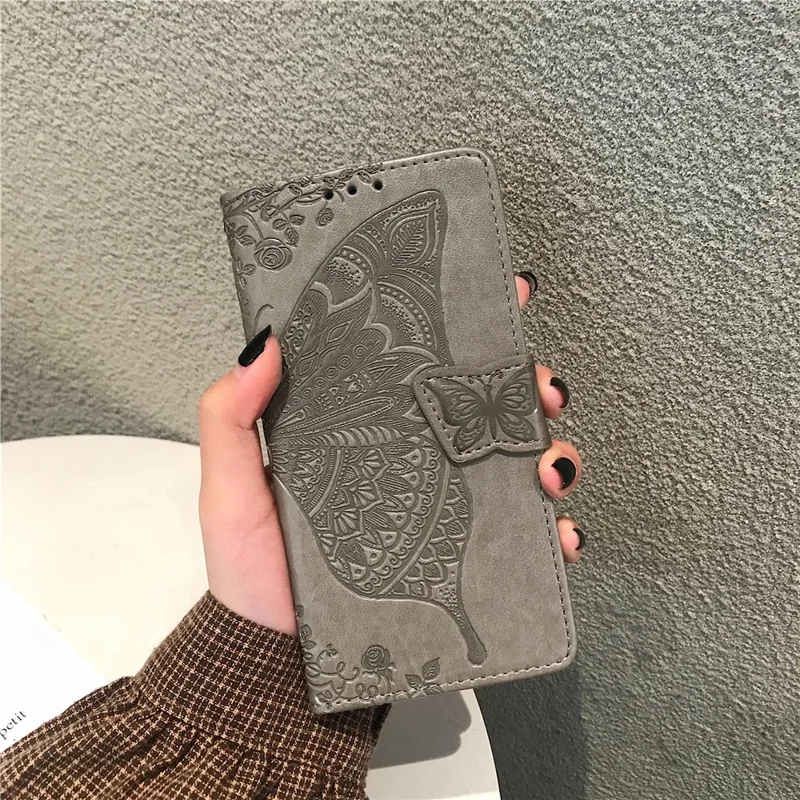 Impressão Grande Capa de Telefone de Couro de Borboleta Para Samsung Galaxy Z Fold2 5g - Cinza
