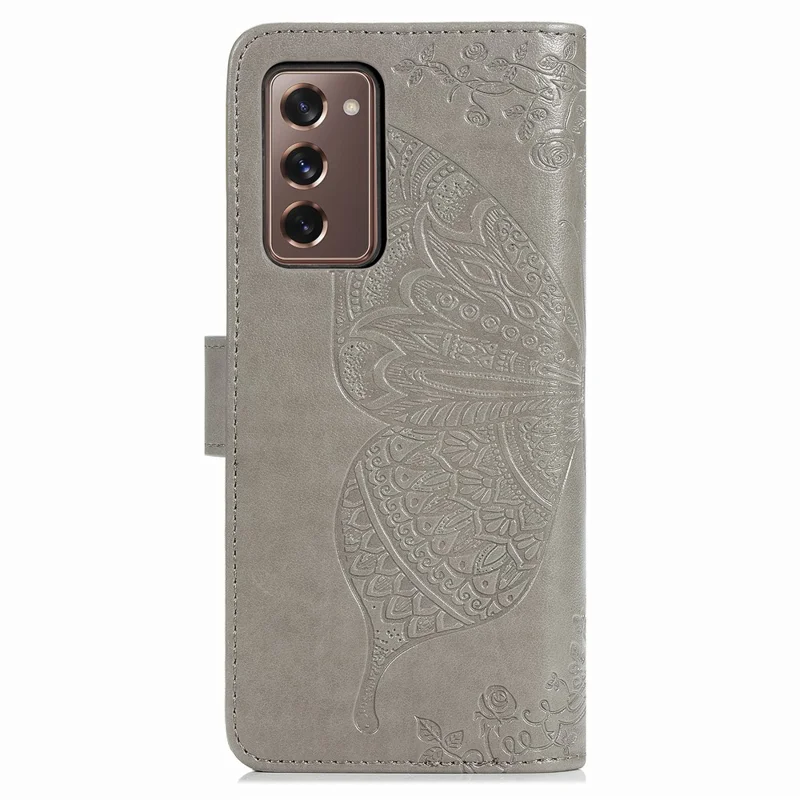 Impressão Grande Capa de Telefone de Couro de Borboleta Para Samsung Galaxy Z Fold2 5g - Cinza