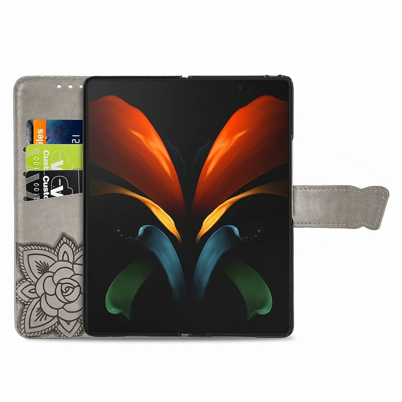 Impressão Grande Capa de Telefone de Couro de Borboleta Para Samsung Galaxy Z Fold2 5g - Cinza
