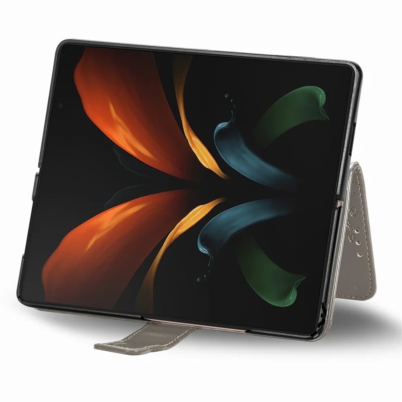 Impressão Grande Capa de Telefone de Couro de Borboleta Para Samsung Galaxy Z Fold2 5g - Cinza