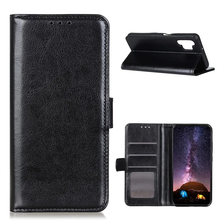 Crazy Horse Cuisine Téléphone Portefeuille Porte-monnaie Coquille De Protection Pour Samsung Galaxy A32 4G (Version De L'UE) - Noir