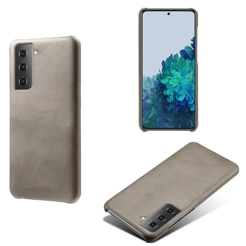 KSQ PU-læderbelagt PC-telefonbeskyttelsesdæksel til Samsung Galaxy S21+ 5G – Grå