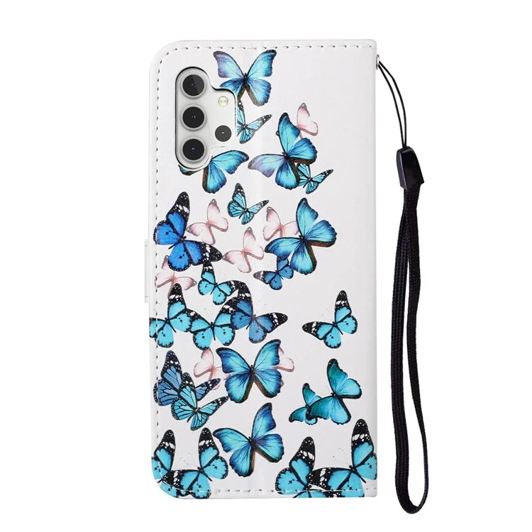 Pattern Printing Leather Protector Cover for Samsung Galaxy A32 5G/M32 5G - Blue Butterfly