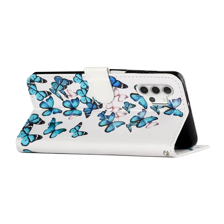 Pattern Printing Leather Protector Cover for Samsung Galaxy A32 5G/M32 5G - Blue Butterfly