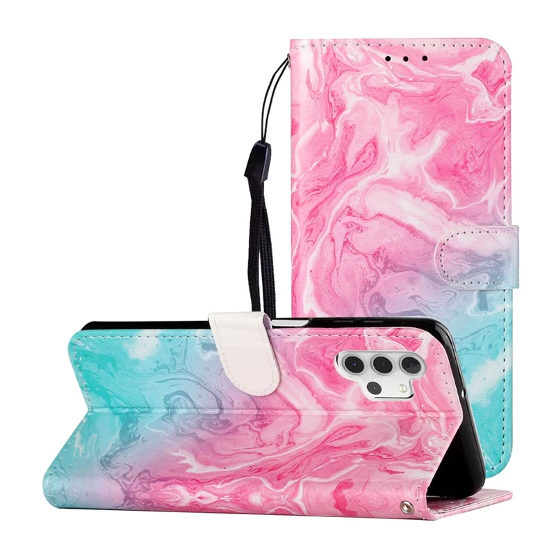 Pattern Printing Leather Protector Cover for Samsung Galaxy A32 5G/M32 5G - Pink Green