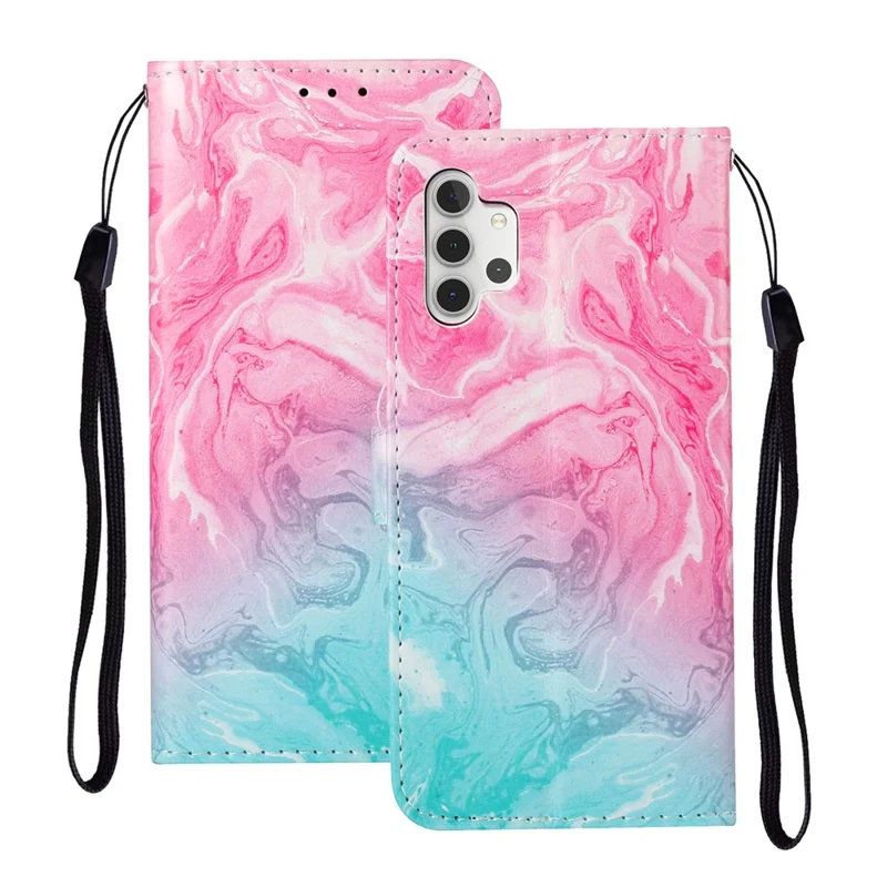 Pattern Printing Leather Protector Cover for Samsung Galaxy A32 5G/M32 5G - Pink Green