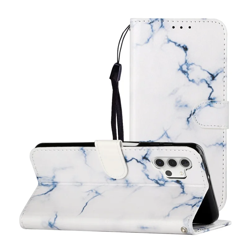 Mönstertryckt läderförvaringsfodral för Samsung Galaxy A32 5G/M32 5G – Vit