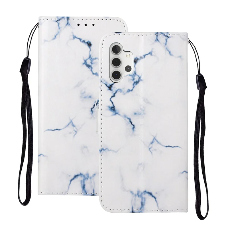 Mönstertryckt läderförvaringsfodral för Samsung Galaxy A32 5G/M32 5G – Vit