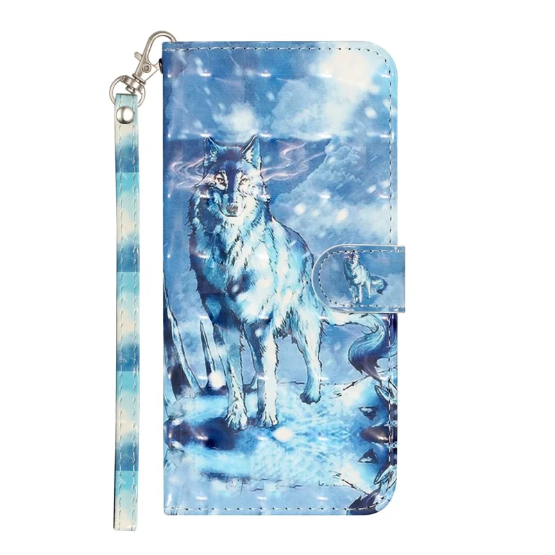 Pattern Printing Wallet Leather Protector Cover for Samsung Galaxy A12 - Snow Wolf