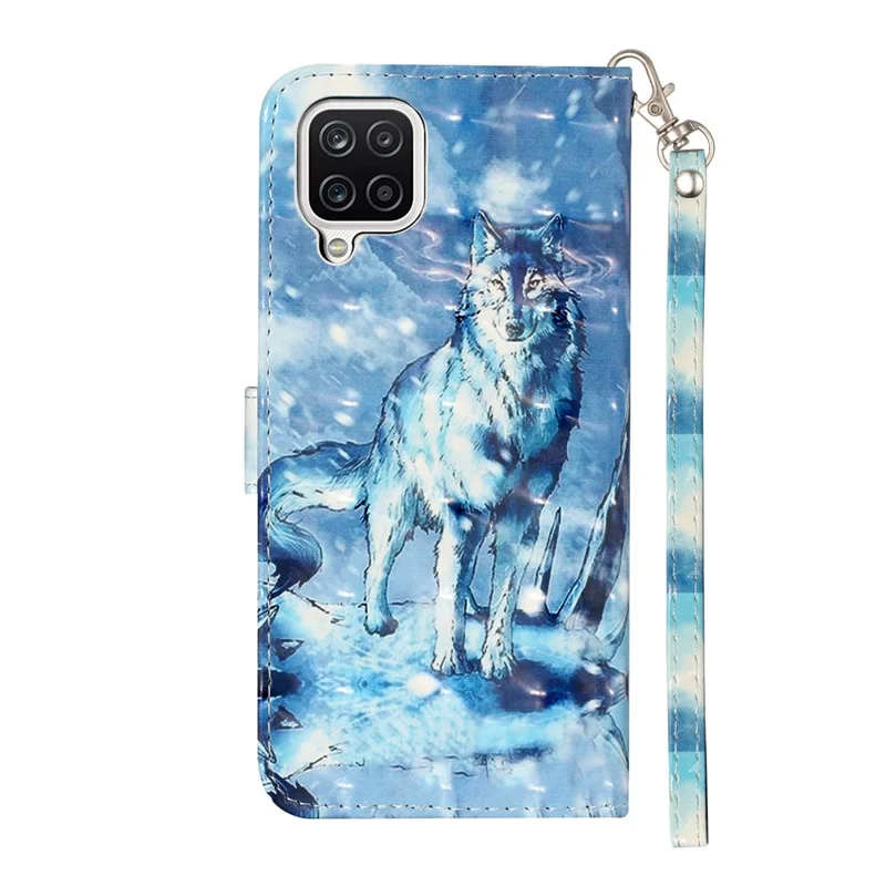 Pattern Printing Wallet Leather Protector Cover for Samsung Galaxy A12 - Snow Wolf