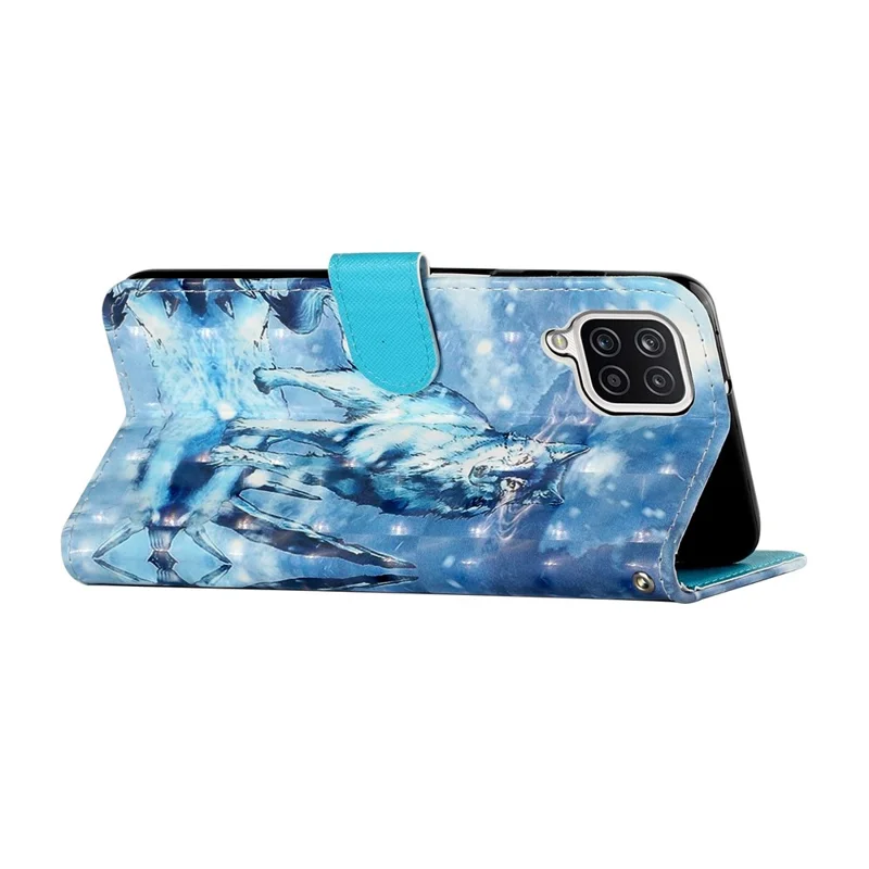 Pattern Printing Wallet Leather Protector Cover for Samsung Galaxy A12 - Snow Wolf