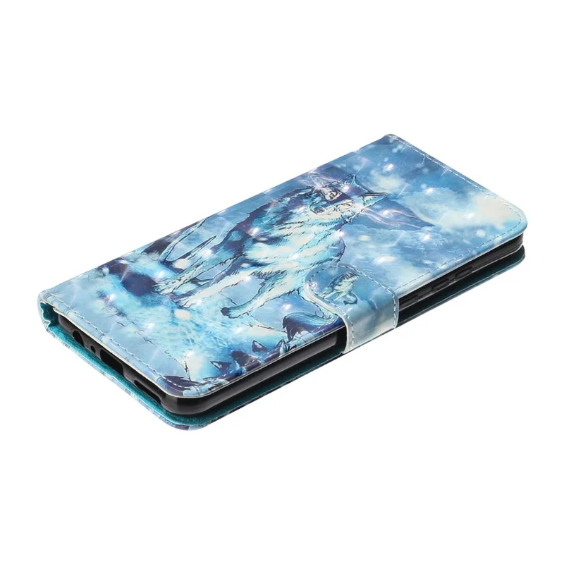 Pattern Printing Wallet Leather Protector Cover for Samsung Galaxy A12 - Snow Wolf