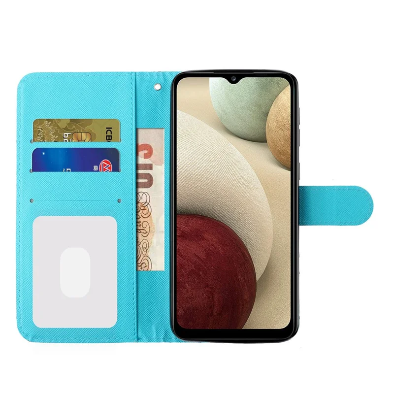 Pattern Printing Wallet Leather Protector Cover for Samsung Galaxy A12 - Snow Wolf