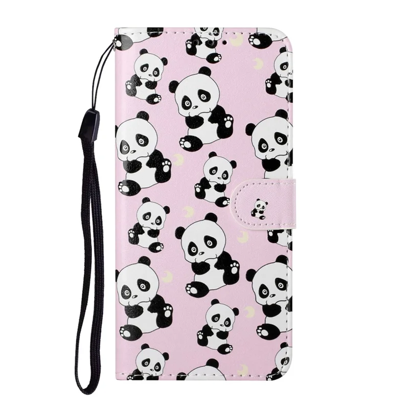 Embossed Patterned Wallet Stand Leather Phone Case with Strap for Samsung Galaxy A12 - Panda