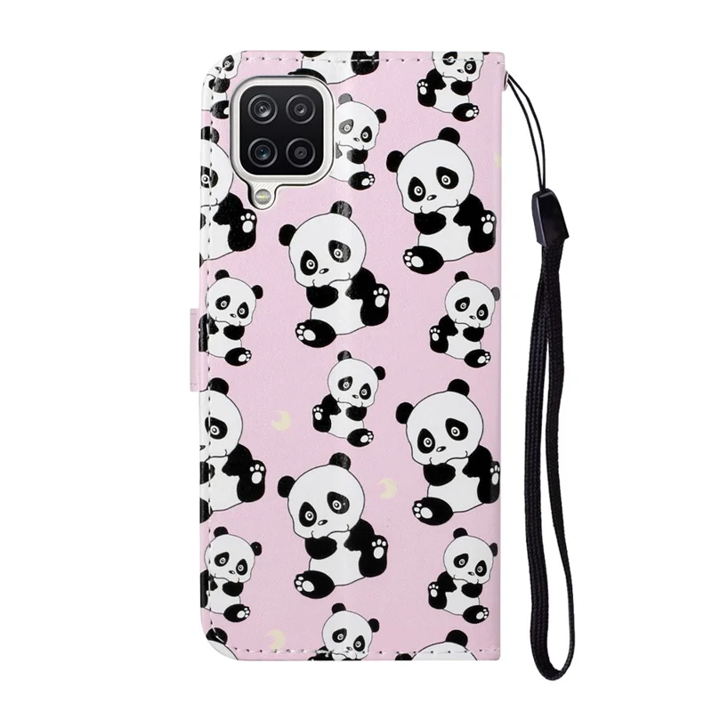 Embossed Patterned Wallet Stand Leather Phone Case with Strap for Samsung Galaxy A12 - Panda