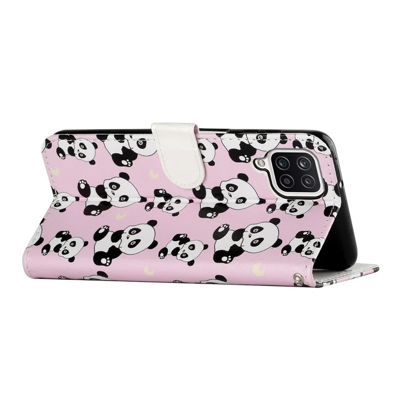 Embossed Patterned Wallet Stand Leather Phone Case with Strap for Samsung Galaxy A12 - Panda
