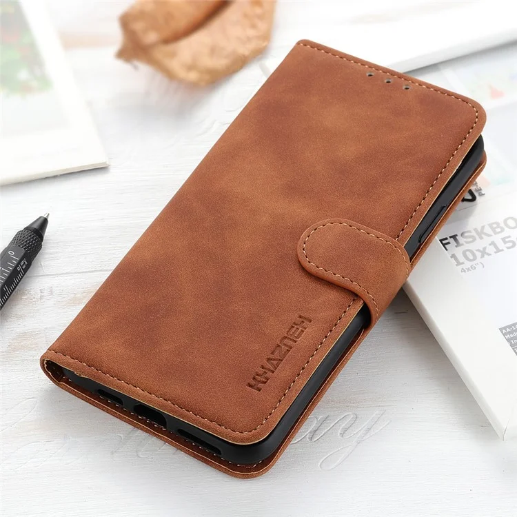 KHAZNEH Wallet Design Phone Case for Samsung Galaxy A32 4G, Retro Style PU Leather Shockproof Flip Cover with Stand - Brown