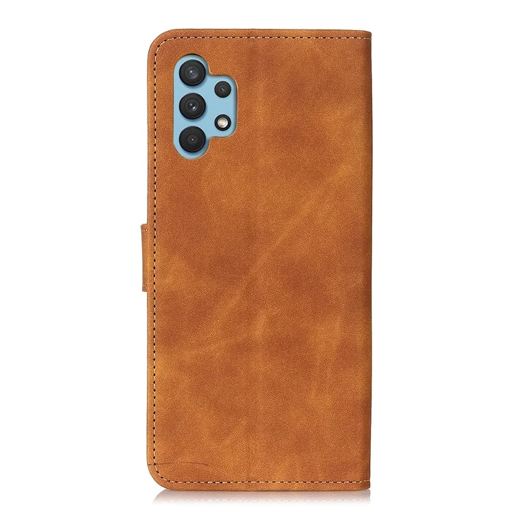 KHAZNEH Wallet Design Phone Case for Samsung Galaxy A32 4G, Retro Style PU Leather Shockproof Flip Cover with Stand - Brown