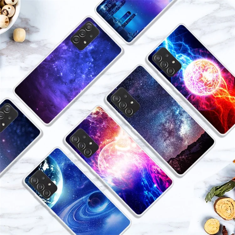 Starry Sky Pattern Printing TPU Soft Cell Phone Case for Samsung Galaxy A52 4G/5G / A52s 5G - City under the Starry Sky