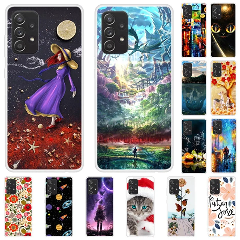 Stylish Pattern Printing TPU Cell Phone Full Protection Soft Case for Samsung Galaxy A52 4G/5G / A52s 5G - Flowers
