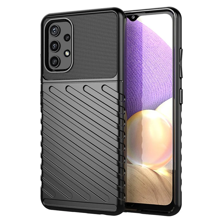 Thunder -serie Twill Textur Verdickte TPU -schutzhülle Für Samsung Galaxy A32 4G (EU -version) - Schwarz