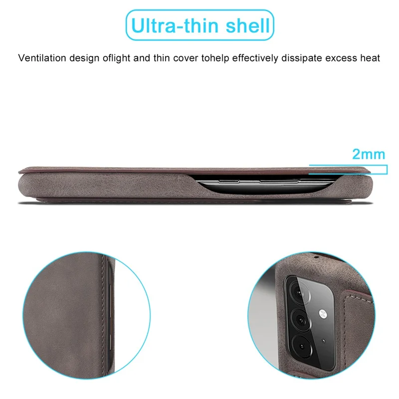 LC.IMEEKE Retro Style Protector Stand Leather Case with Card Holder for Samsung Galaxy A52 4G/5G / A52s 5G - Grey