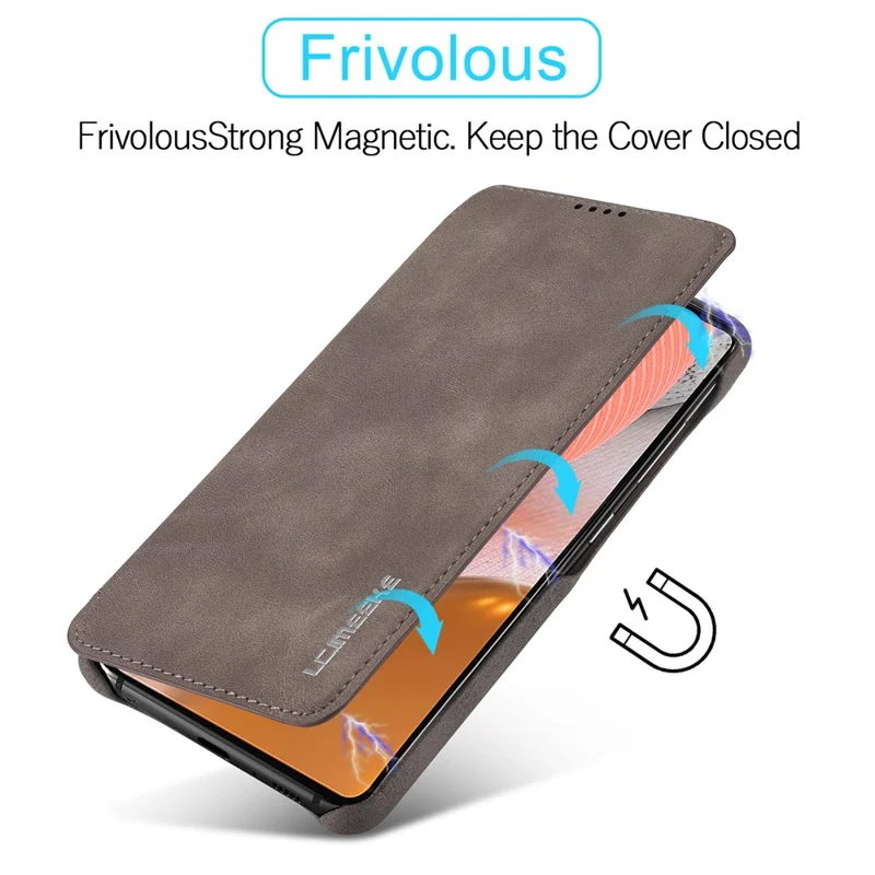 LC.IMEEKE Retro Style Protector Stand Leather Case with Card Holder for Samsung Galaxy A52 4G/5G / A52s 5G - Grey