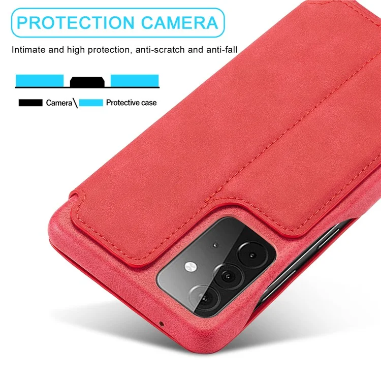 LC.IMEEKE Retro Style Protector Stand Leather Case with Card Holder for Samsung Galaxy A52 4G/5G / A52s 5G - Red