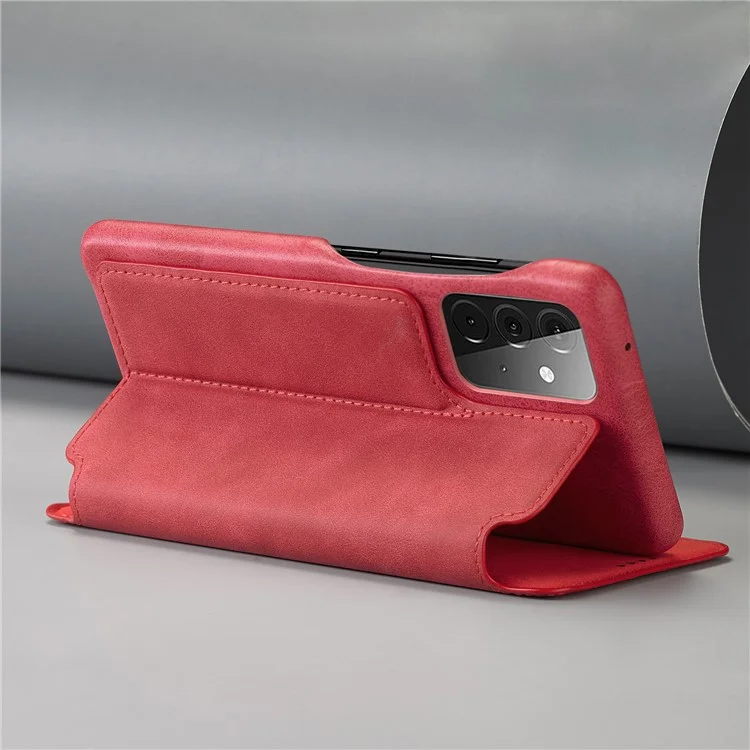 LC.IMEEKE Retro Style Protector Stand Leather Case with Card Holder for Samsung Galaxy A52 4G/5G / A52s 5G - Red